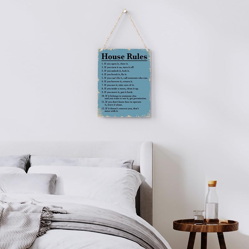 BELLOWDEER House Rules Wooden Hanging Sign, Farmhouse Living Room Home Decor Wall Art, Inspirational Family Quote, 8 x 10 Inches - Image 3